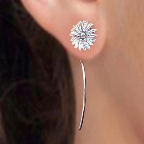 Jewelry - Silver Long Stem Shasta Daisy Threader Earring